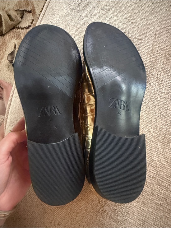 Zara Metallic Gold Croc-Embossed Loafers main image 5